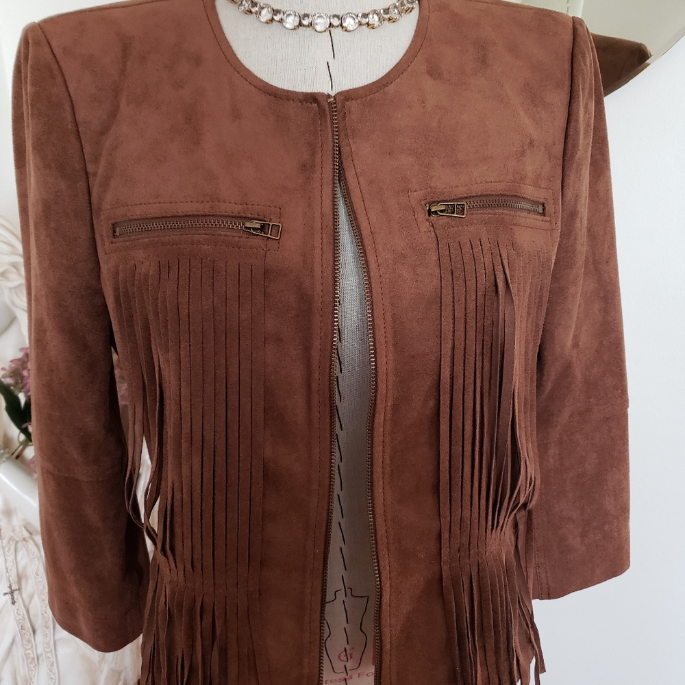 BCBGMAXAZRIA Reiss Sueded Fringe Jacket